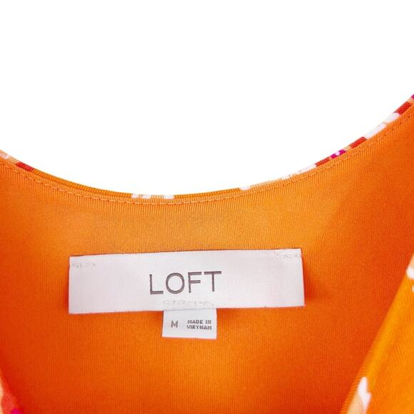 Loft Orange Printed Sleeveless Belted Maxi Dress Sz M - Picture 3 of 7